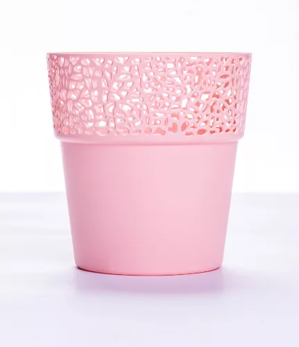 Rózsaszín virágkaspó csipke mintázattal, 14,5 cm