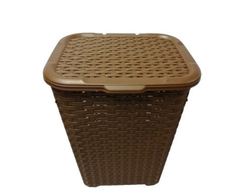 Rattan hatású fedeles szennyestartó barna színben (45 L-es) 