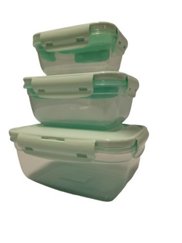 Tároló doboz szett 3db-os szögletes patentzáras világos zöld tetővel átlátszó