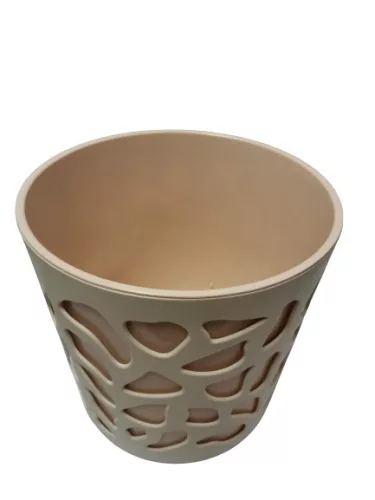 Virágkaspó betéttel, bézs, vajszínű; 25 cm (KKS)