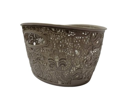 Kosár csipke hatású műanyag szürke