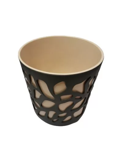 Virágkaspó betéttel, bézs, szürke; 25 cm
