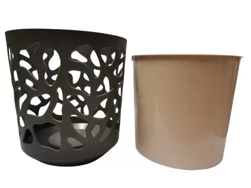 Virágkaspó betéttel, bézs, szürke; 25 cm