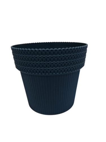 Virágcserép kötött mintázattal 20 cm kék műanyag (KKS)