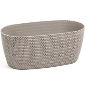 Virágláda fonott műanyag 38 cm bézs