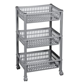   3 részes műanyag gurulós tároló állvány (szürke színben)