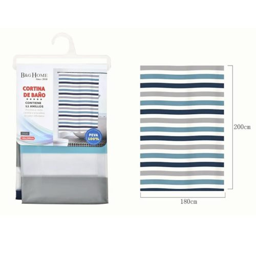 Zuhanyfüggöny 180x180 cm – vízálló, kék és szürke csíkos