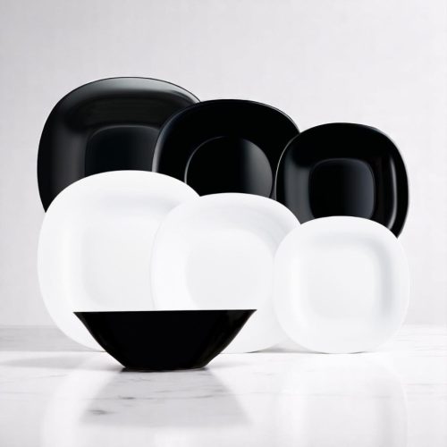 19 részes Luminarc CARINE étkészlet fekete-fehér színben