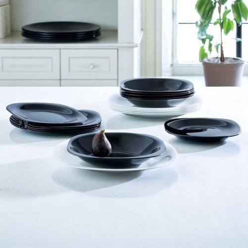 19 részes Luminarc CARINE étkészlet fekete-fehér színben