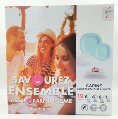 19 részes Luminarc CARINE étkészlet (fehér-türkiz színben)