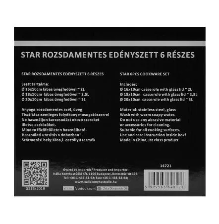 6 részes Perfect Home Star rozsdamentes edénykészlet üvegfedővel
