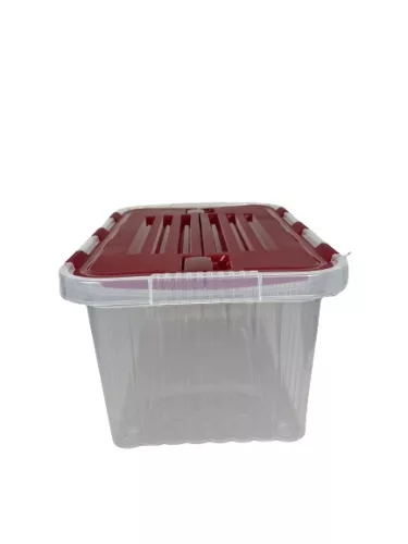 Tároló fedéllel csatos 18 L piros (KKS)