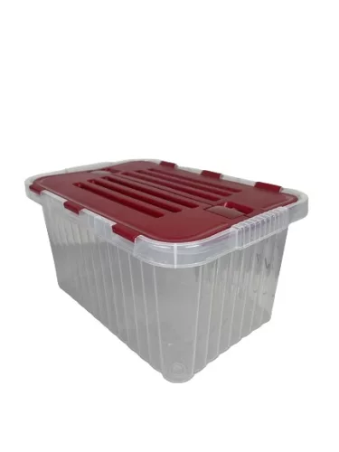 Tároló fedéllel csatos 18 L piros (KKS)