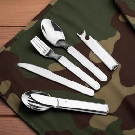   Összecsukható turista evőeszköz szett, kanálgép – rozsdamentes acél 4 az 1-ben