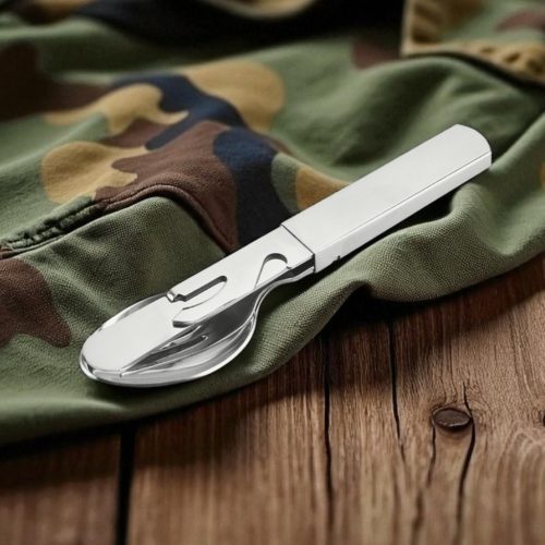 Összecsukható turista evőeszköz szett, kanálgép – rozsdamentes acél 4 az 1-ben