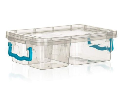 Műanyag tároló doboz GEMA 2x330+970 ml, osztott, türkiz, füles