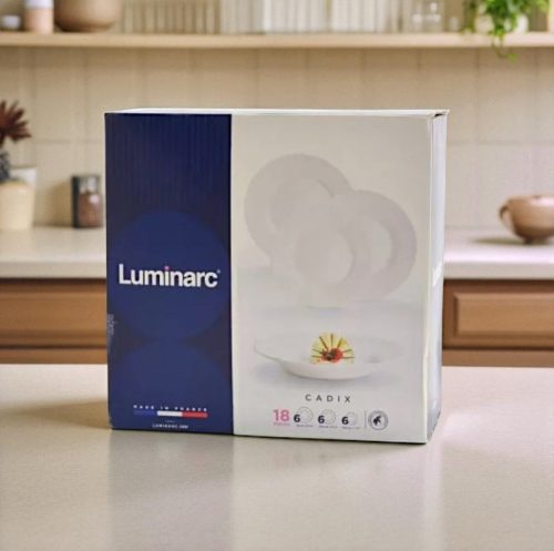 18 részes Luminarc Cadix üveg étkészlet (fehér színben)