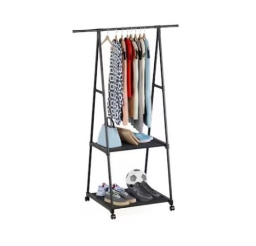 Ruhaakasztó cipőtartóval fekete színben (160 cm-es)