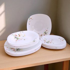   19 részes szögletes opál étkészlet mezei virág mintával