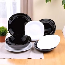   19 részes szögletes opál étkészlet (fekete-fehér színben) 