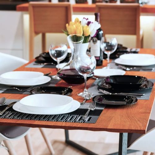 19 részes szögletes opál étkészlet (fekete-fehér színben) 