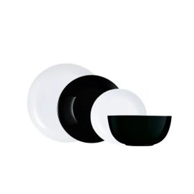   19 részes Luminarc Diwali üveg tányérkészlet (fekete-fehér színben) 