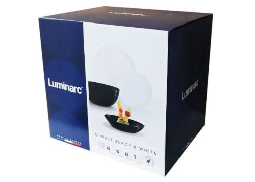 19 részes Luminarc Diwali üveg tányérkészlet (fekete-fehér színben) 