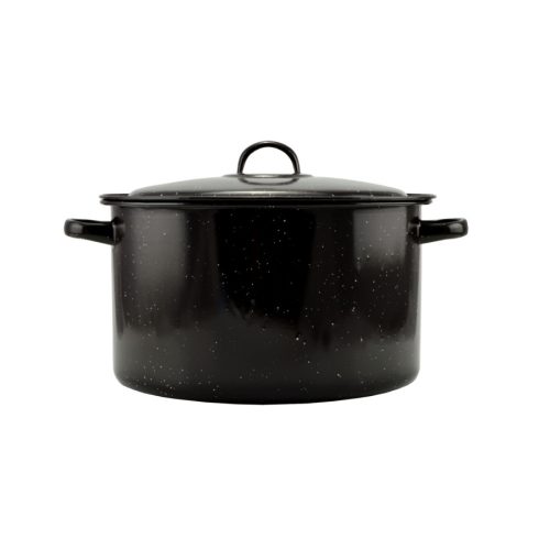 Zománcozott lábas fedővel fekete-fehér pöttyös mintával 30x18 cm (10,5 L-es)