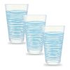 3 db-os üvegpohár szett kék vonalas mintával (300 ml-es)