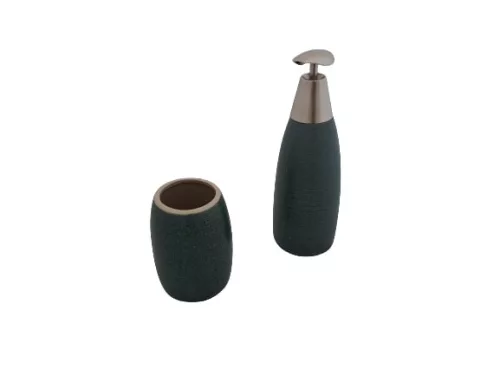 2 db-os STONEWARE szappanadagoló és fogkefe tartó szett (7x7x10,5 cm-es)