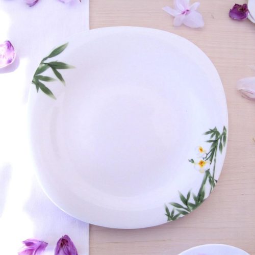 19 részes szögletes opál étkészlet (fehér orchidea mintával)