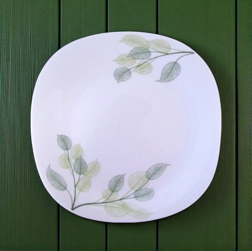 19 részes szögletes opál étkészlet (zöld leveles mintával)