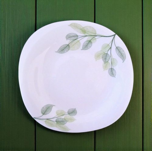 19 részes szögletes opál étkészlet (zöld leveles mintával)