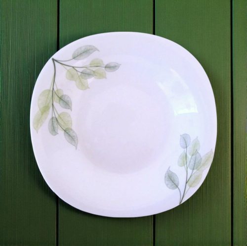 19 részes szögletes opál étkészlet (zöld leveles mintával)