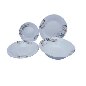   19 részes  opál kerek étkészlet rózsaszín (virágmintával)