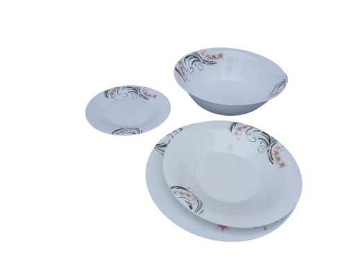 19 részes  opál kerek étkészlet rózsaszín (virágmintával)