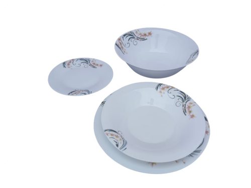 19 részes  opál kerek étkészlet rózsaszín (virágmintával)