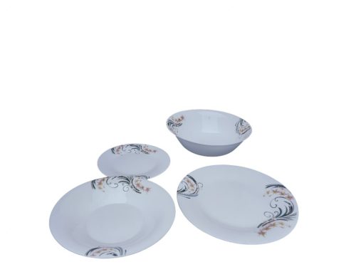 19 részes  opál kerek étkészlet rózsaszín (virágmintával)