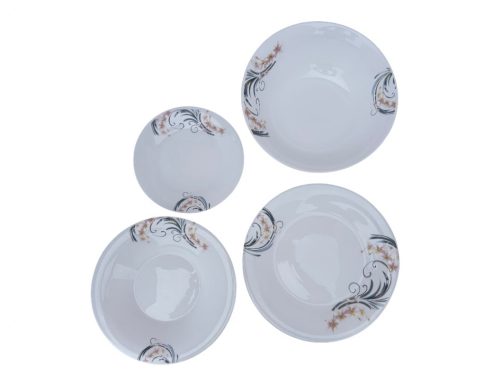 19 részes  opál kerek étkészlet rózsaszín (virágmintával)