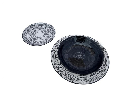 18 részes HIMBA porcelán étkészlet (fekete-fehér mintával)