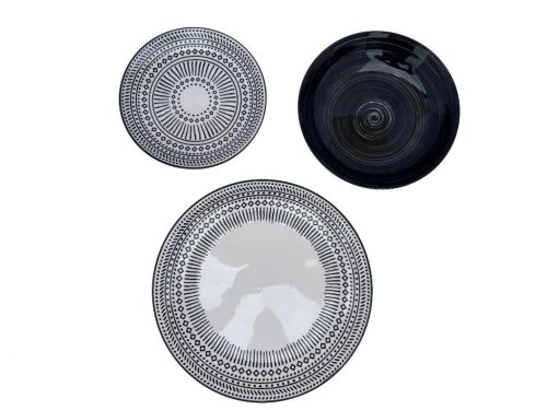 18 részes HIMBA porcelán étkészlet (fekete-fehér mintával)