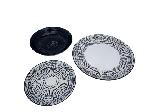 18 részes HIMBA porcelán étkészlet (fekete-fehér mintával)