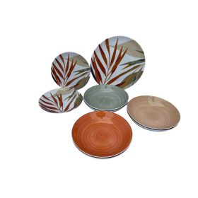   18 részes Emotion porcelán étkészlet (színes levélmintával)