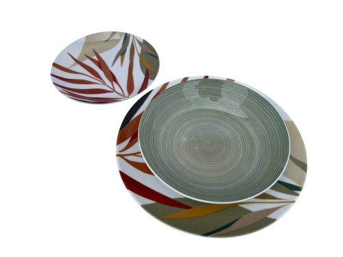 18 részes Emotion porcelán étkészlet (színes levélmintával)