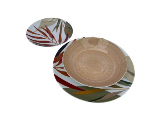 18 részes Emotion porcelán étkészlet (színes levélmintával)