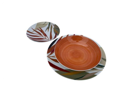 18 részes Emotion porcelán étkészlet (színes levélmintával)