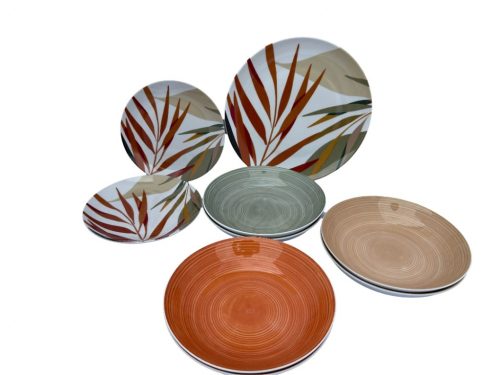 18 részes Emotion porcelán étkészlet (színes levélmintával)