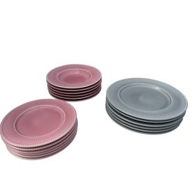   18 részes LUXE porcelán étkészlet (rózsaszín-szürke színben)