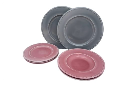 18 részes LUXE porcelán étkészlet (rózsaszín-szürke színben)