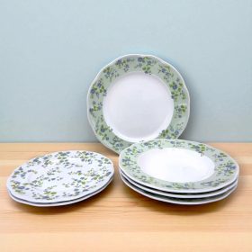   18 részes LA BELLE porcelán étkészlet (zöld-kék virágmintával)